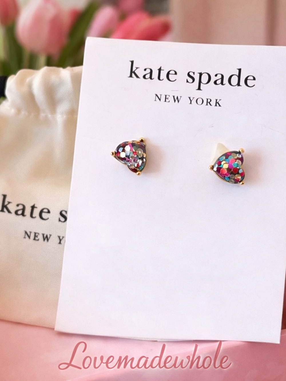kate spade Kids Multi-Colored Glitter Heart Stud Earrings